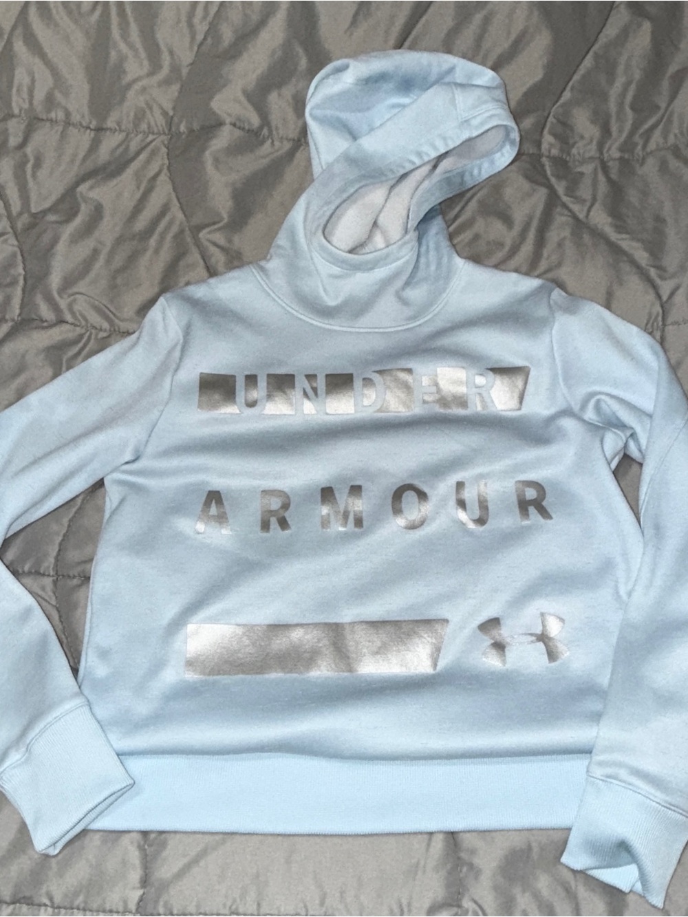Under Armour Light Blue Pullover Hoodie with Silver Logo